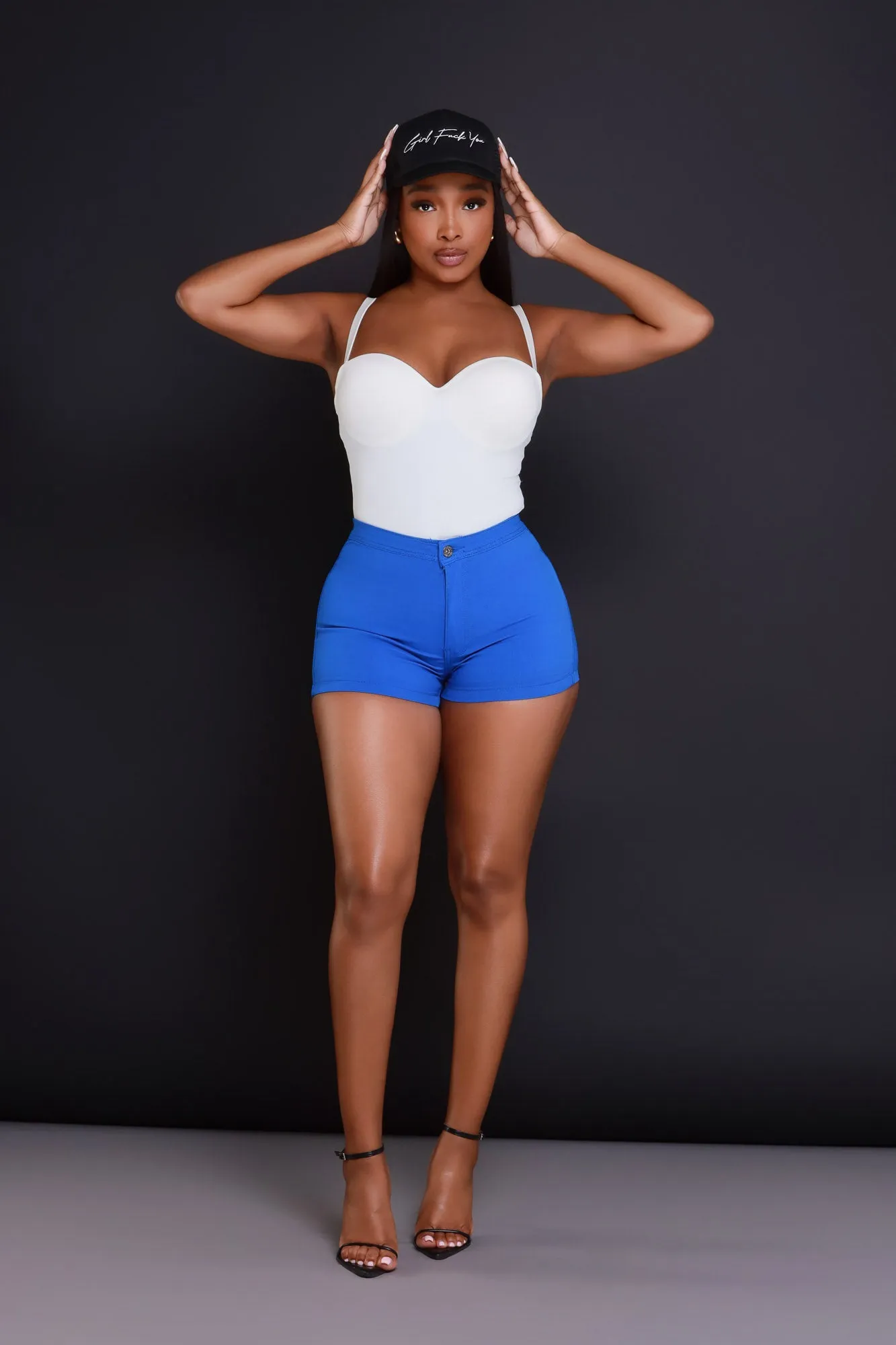 Super Swank High Waist Stretchy Shorts - Royal Blue