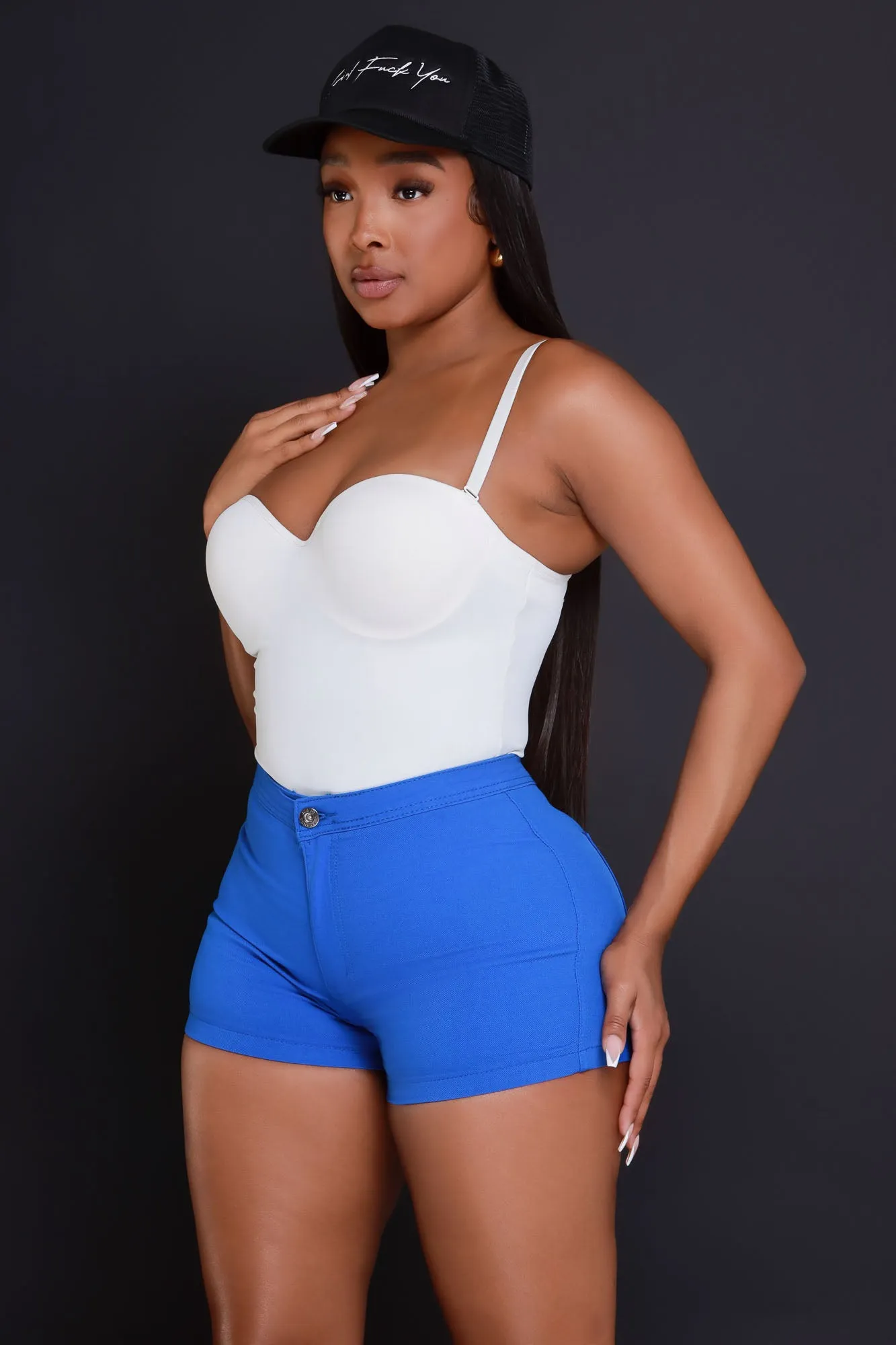Super Swank High Waist Stretchy Shorts - Royal Blue
