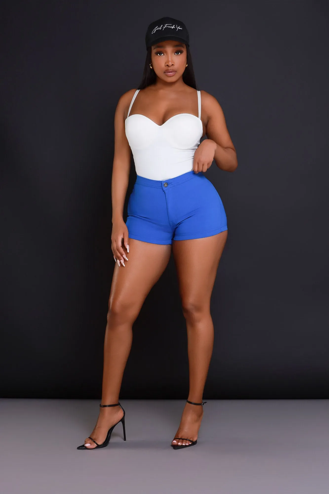 Super Swank High Waist Stretchy Shorts - Royal Blue