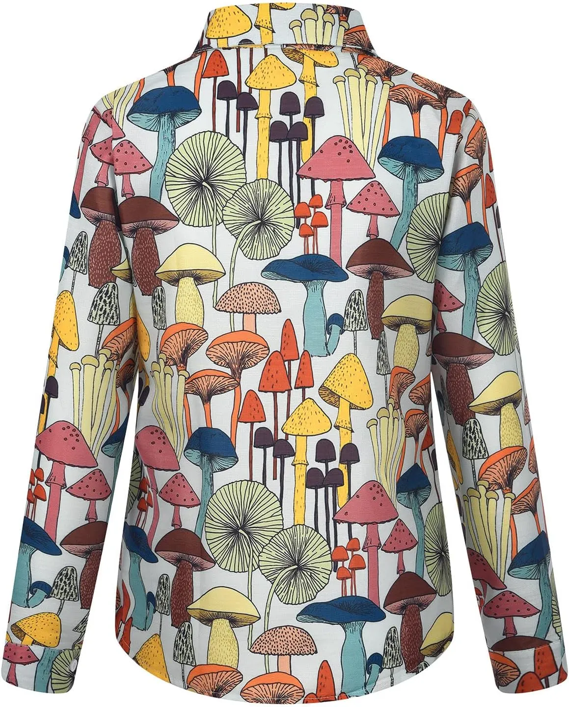 Tops for Women Lapel V Neck Mushroom Print Shirts Summer Cotton Linen Tees Shirts Long Sleeve Button Down Blouses