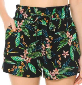 Tropical Black High Waist Floral Shorts