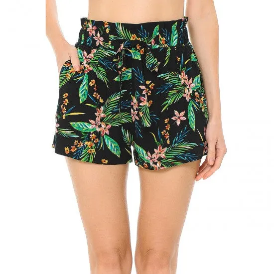 Tropical Black High Waist Floral Shorts