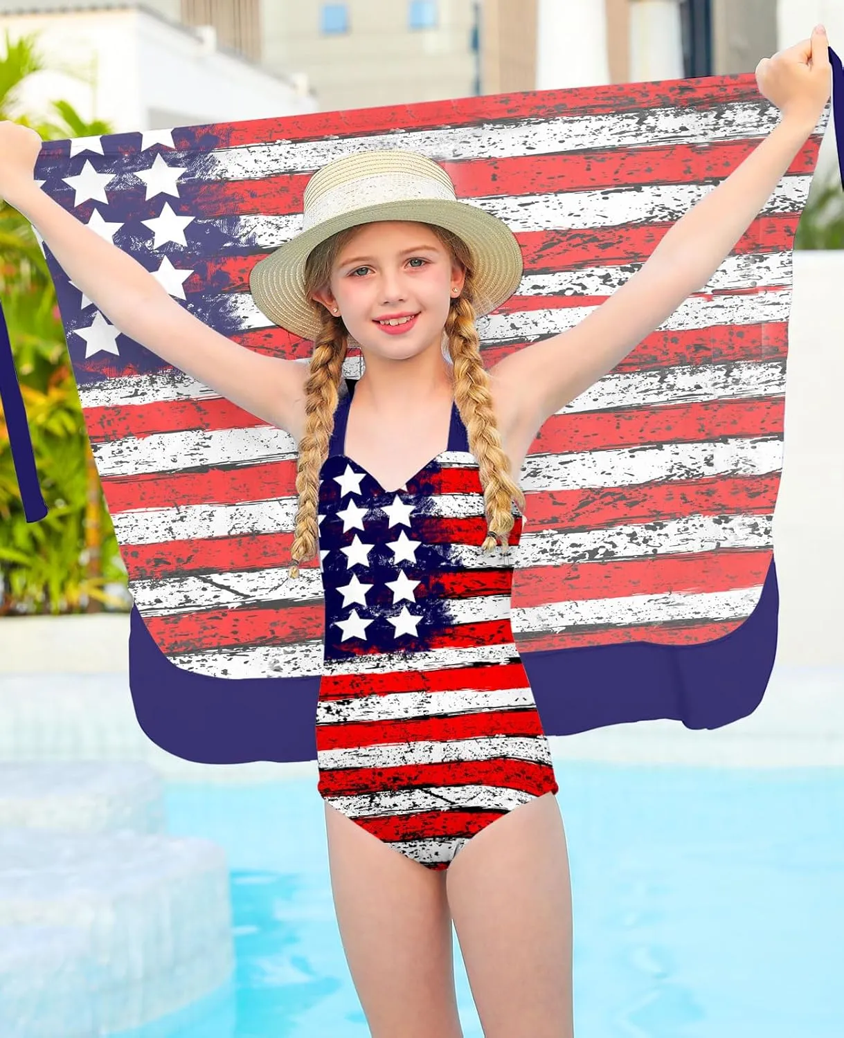 uideazone Girls One Piece Swimsuit with Cover Up Wrap Skirt Set Cool Printed Two Piece Bathing Suit 6-12T