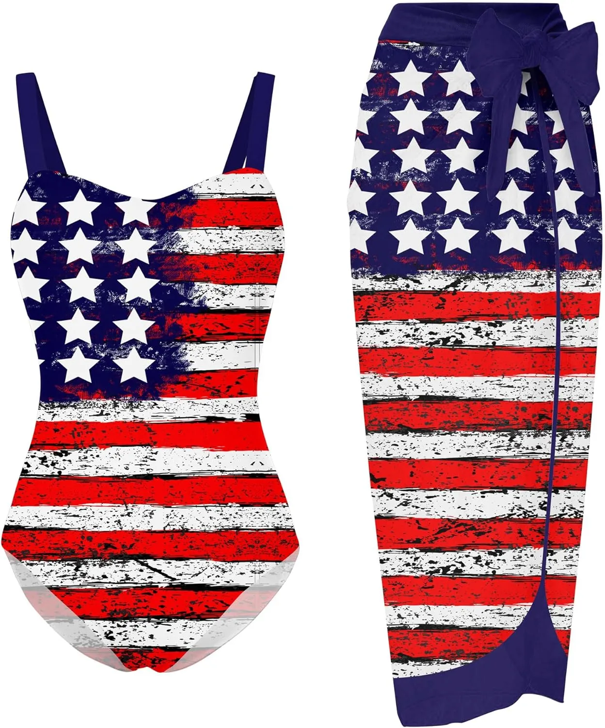 uideazone Girls One Piece Swimsuit with Cover Up Wrap Skirt Set Cool Printed Two Piece Bathing Suit 6-12T
