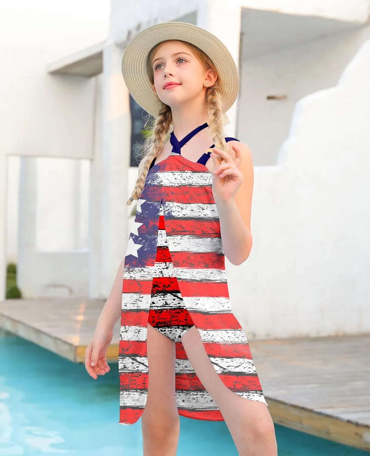 uideazone Girls One Piece Swimsuit with Cover Up Wrap Skirt Set Cool Printed Two Piece Bathing Suit 6-12T