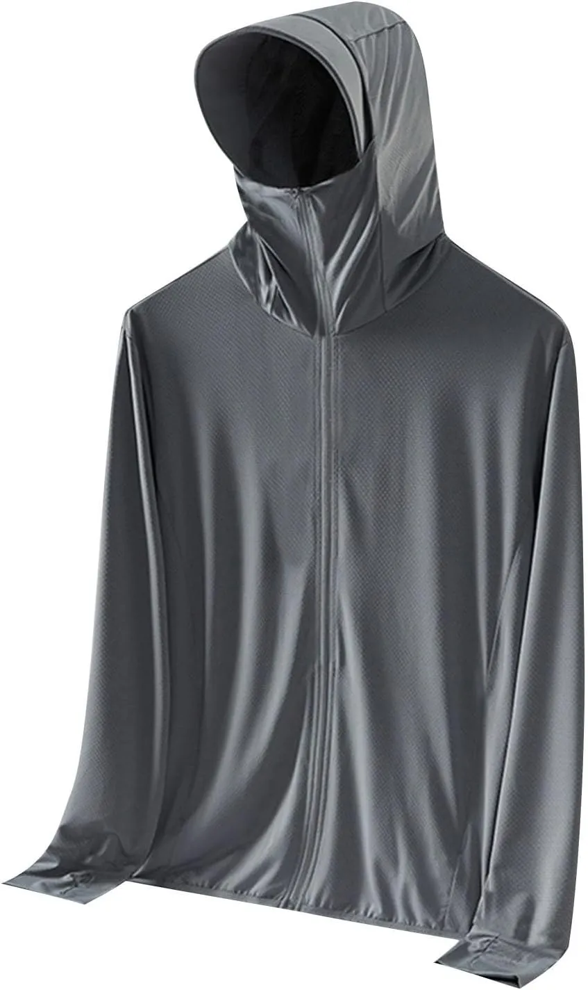 Unisex UPF 50  Light Jacket Full Zip Sun Protection Hoodie Long Sleeve Sun Shirts UV Fishing Hiking Athletic Running Outwear