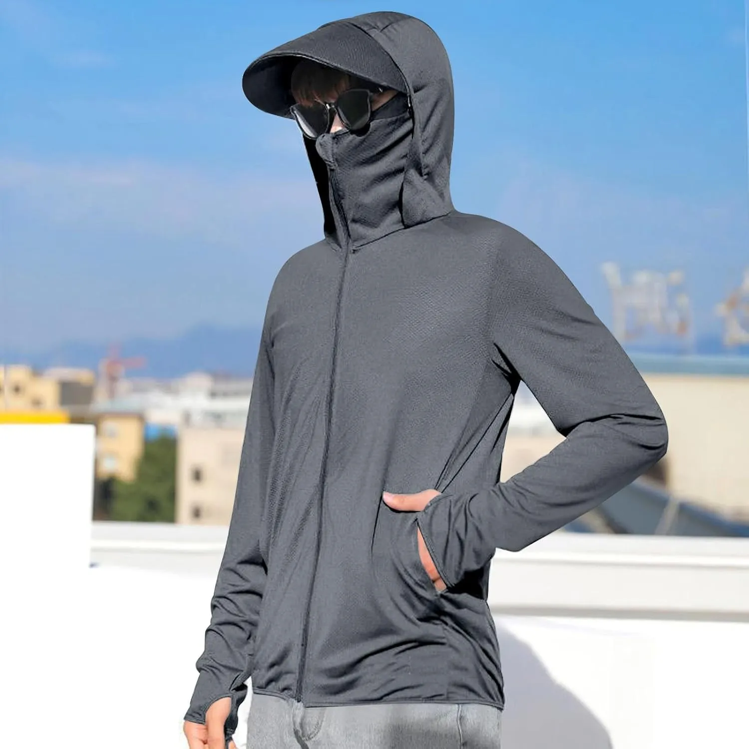 Unisex UPF 50  Light Jacket Full Zip Sun Protection Hoodie Long Sleeve Sun Shirts UV Fishing Hiking Athletic Running Outwear