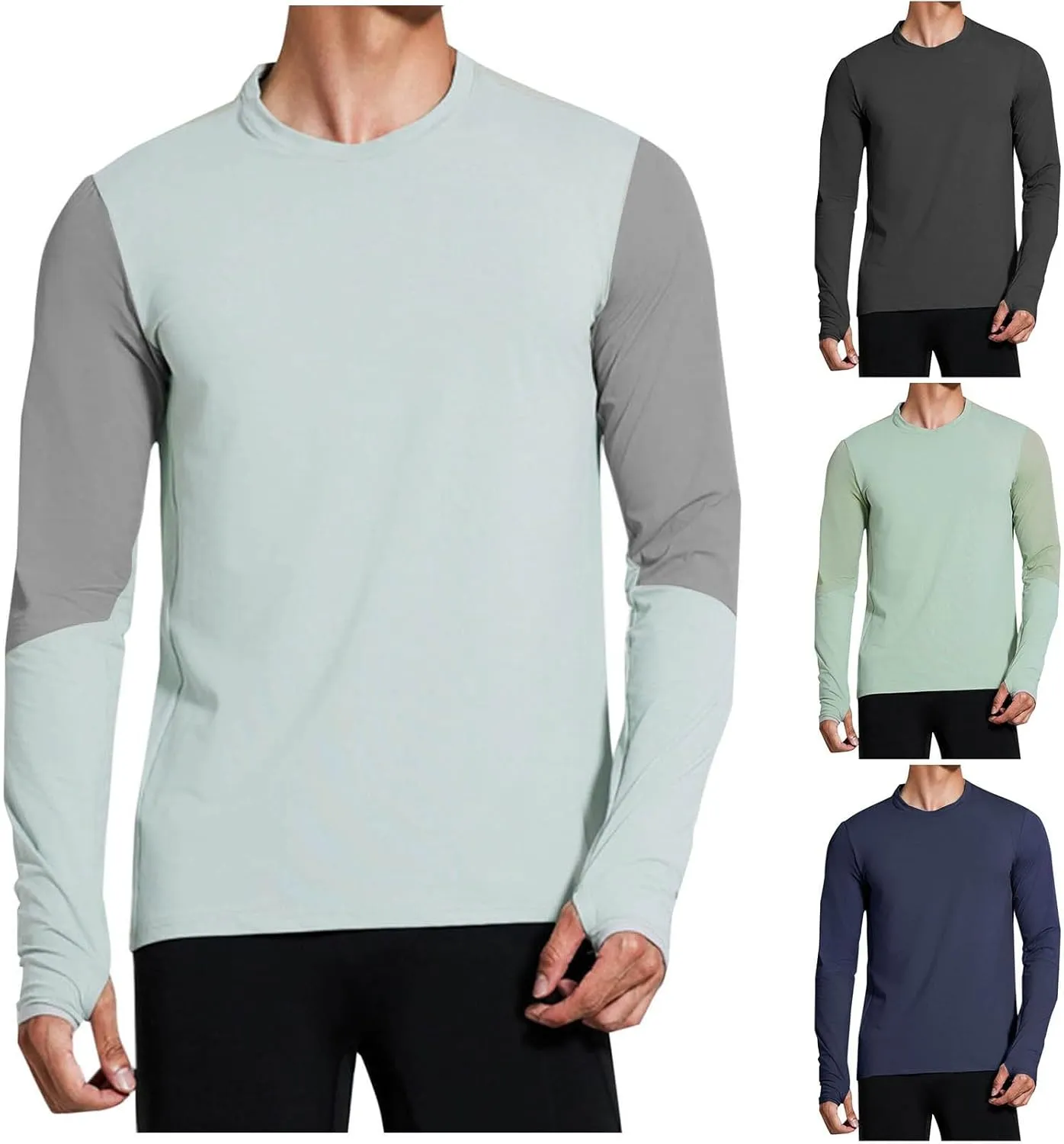 UPF 50  Long Sleeve Shirts For Men UV Sun Protection Athletic Shirt Hiking Running Workout Rash Guard With Thumb Hole