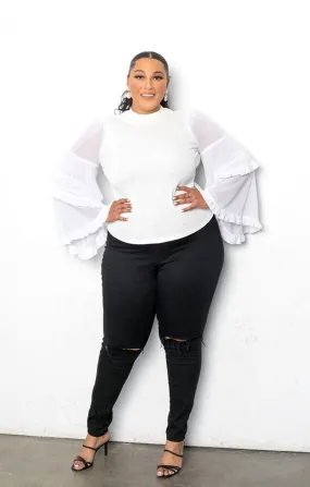 White Exaggerated Arm Blouse