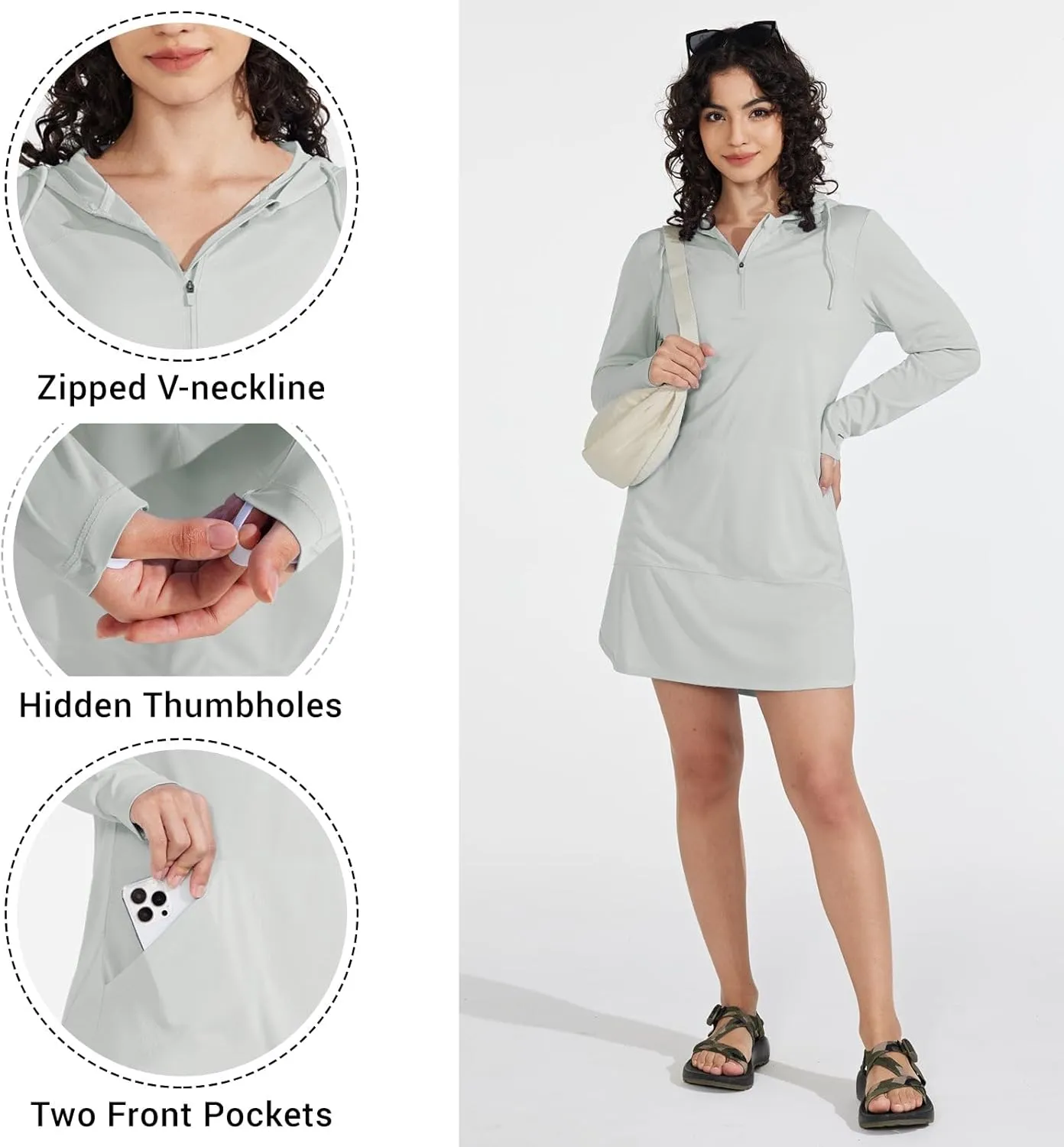 Willit Women's UPF 50  Swim Cover-Up Dress Hooded Beach Sun Long Sleeve Swimwear Quick Dry SPF Swim Shirts