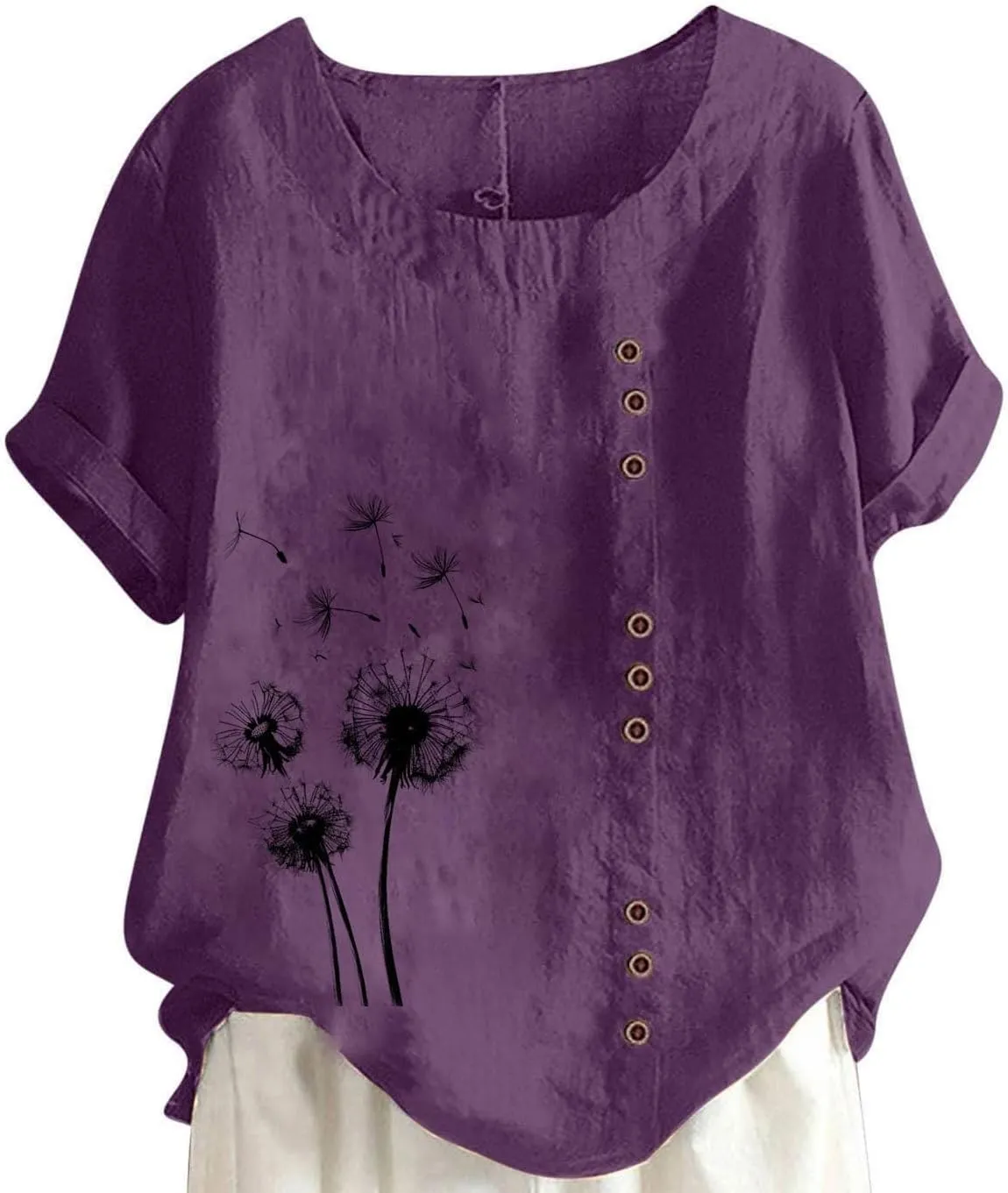 Women Linen Shirts Causal Loose Fit Boho Tunic Tee Short Sleeve Oversize Curved Blouse Summer Trendy Clothes 2025