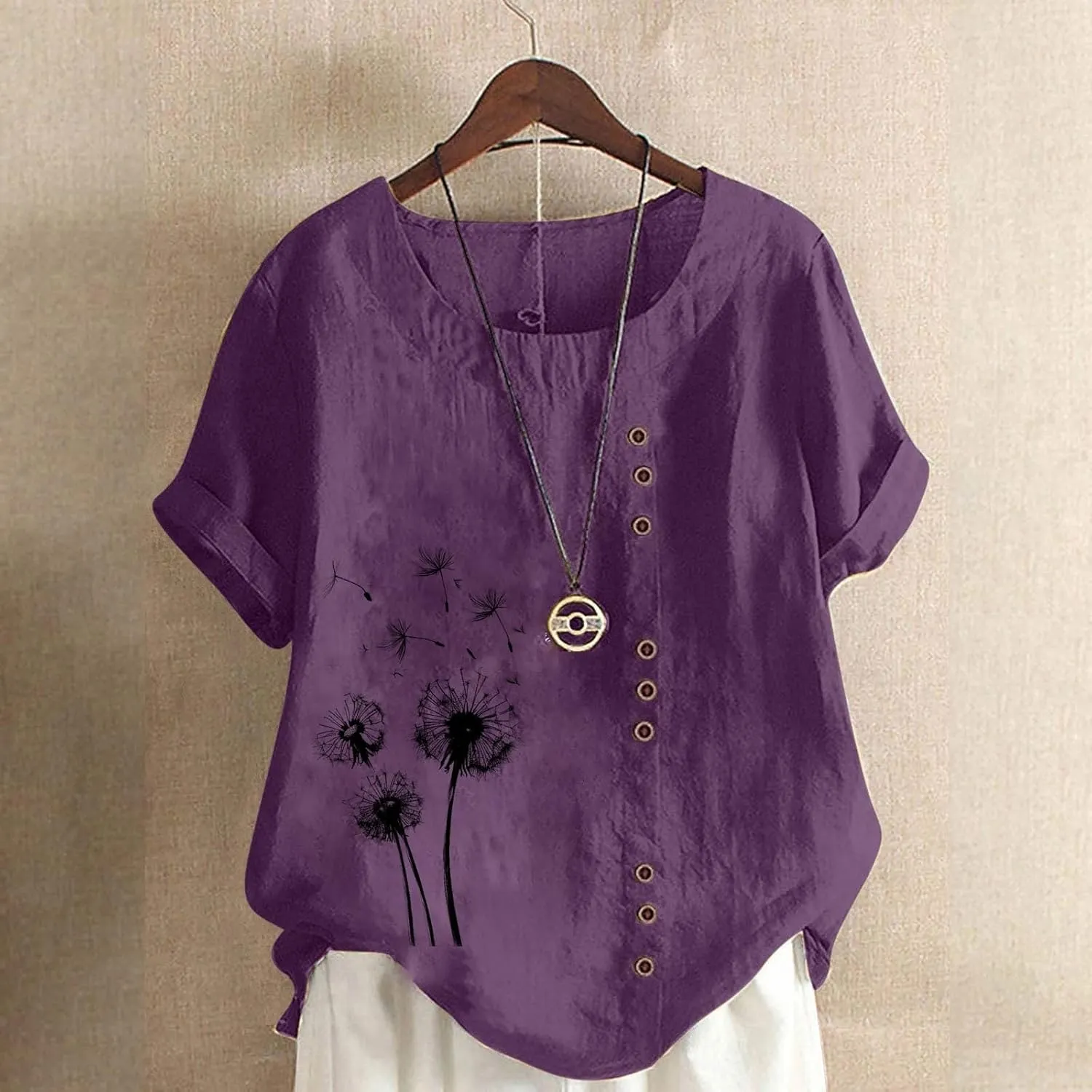 Women Linen Shirts Causal Loose Fit Boho Tunic Tee Short Sleeve Oversize Curved Blouse Summer Trendy Clothes 2025