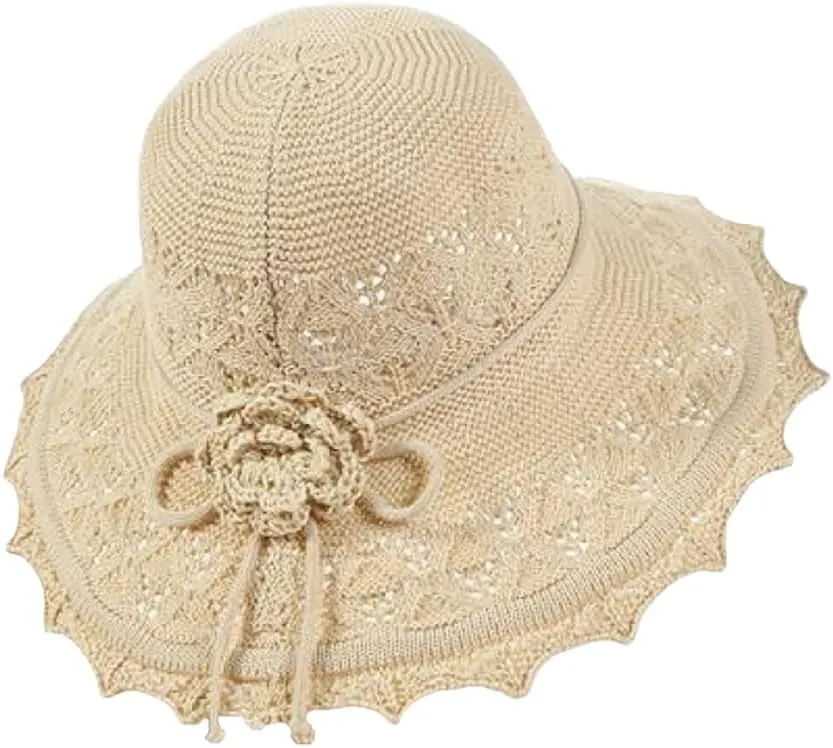 Women Straw Sun Hat Foldable Beach Hat Wide Brim Floppy Bucket Hat