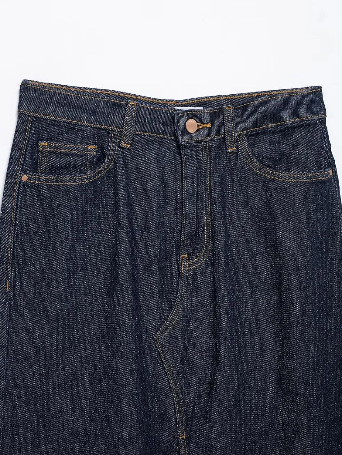 Women's Classic Dark Blue Stylish Front Slit Denim Midi Skirt