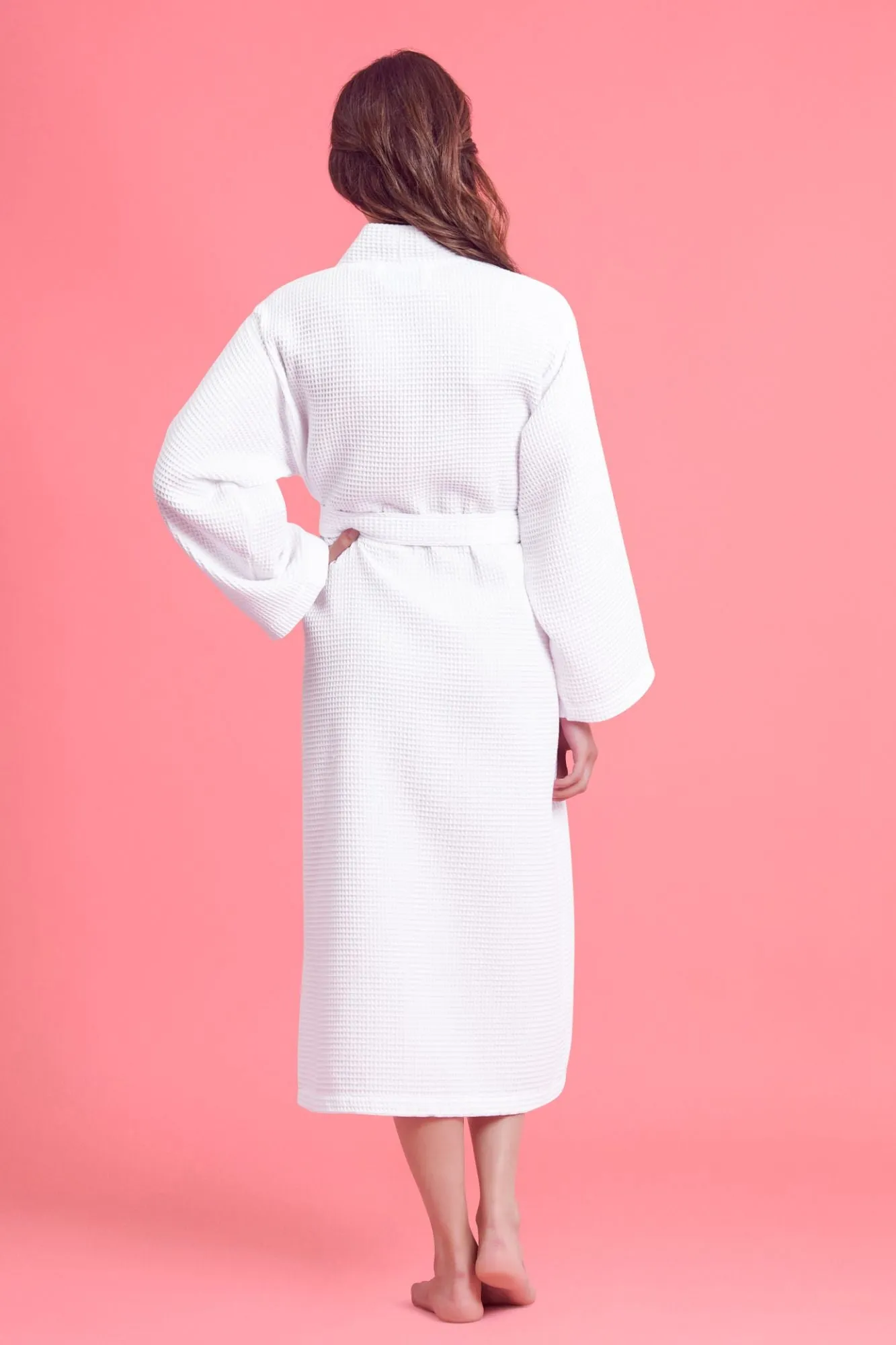Women's Long Waffle Kimono White Robe