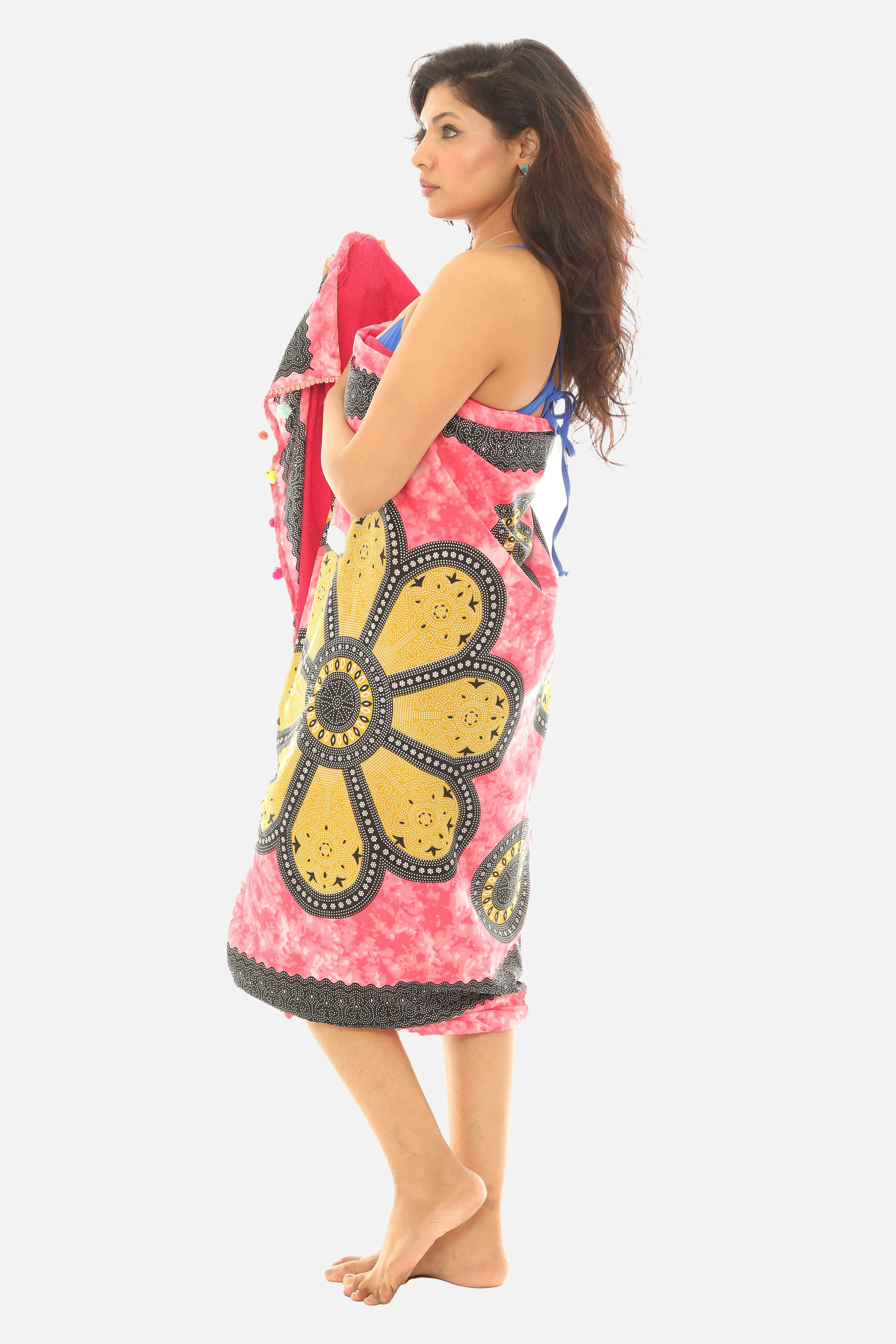 Women's Polyester Printed Sarong With Soft Towel Lining