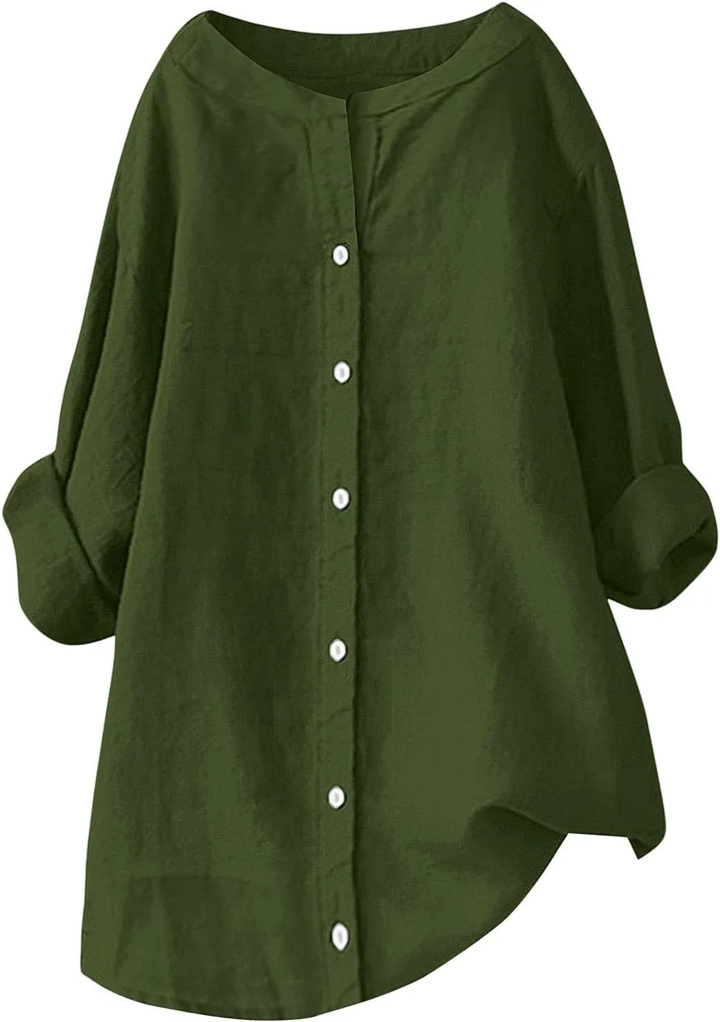 Women's Solid Collared Linen Shirts - 2025 Lightweight Summer Beach Tops, Long Sleeve Boho Button Down Casual Blouses