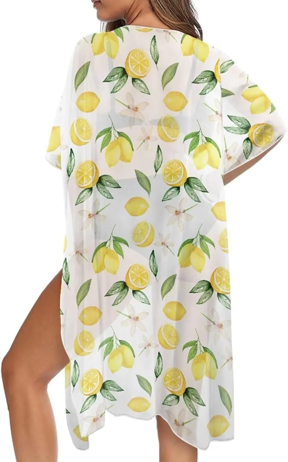 Women's Summer Beach Cover Up Chiffon Long Bikini Swimsuit Coverup Soft Sheer Cardigan Short Sleeve Beachwear
