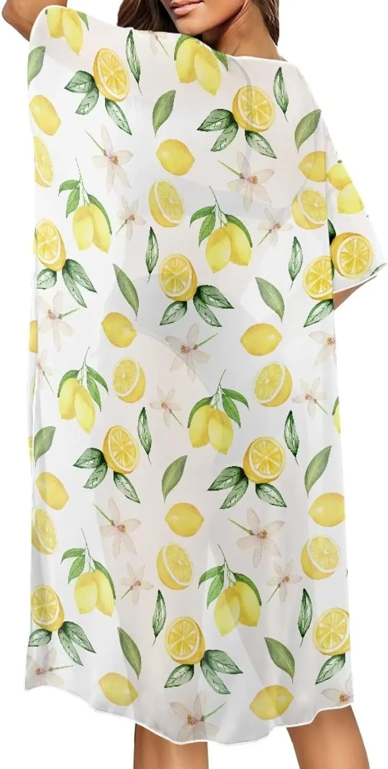 Women's Summer Beach Cover Up Chiffon Long Bikini Swimsuit Coverup Soft Sheer Cardigan Short Sleeve Beachwear