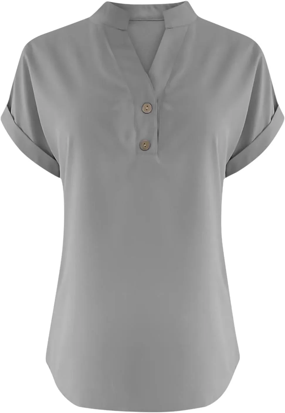 Womens Summer Tops Dressy Casual Linen Shirts Button Short Sleeve Blouse Loose Fit V Neck Work Henley Tshirt