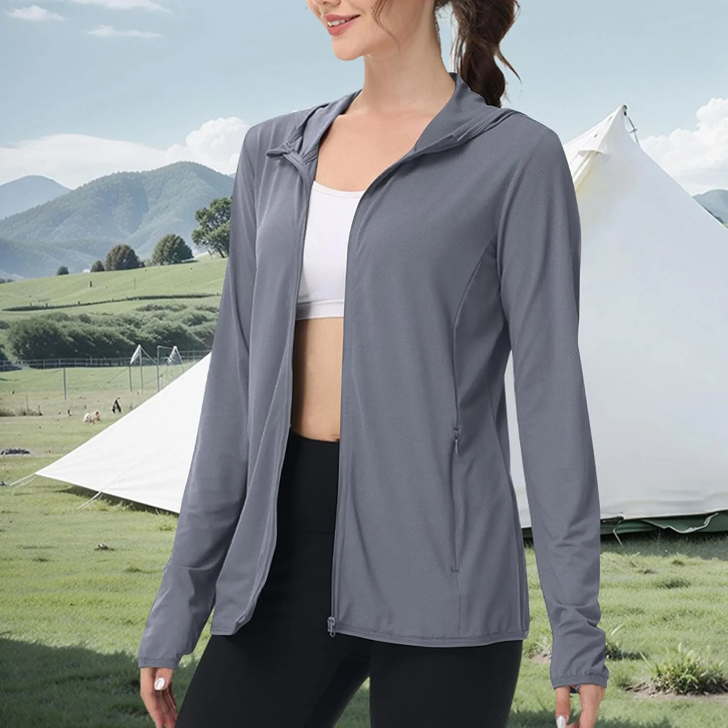 Women's Sun Protection Jacket Cooling Hooded SPF Shirts Lightweight Long Sleeve UV Clothing for Outdoor Hiking Running