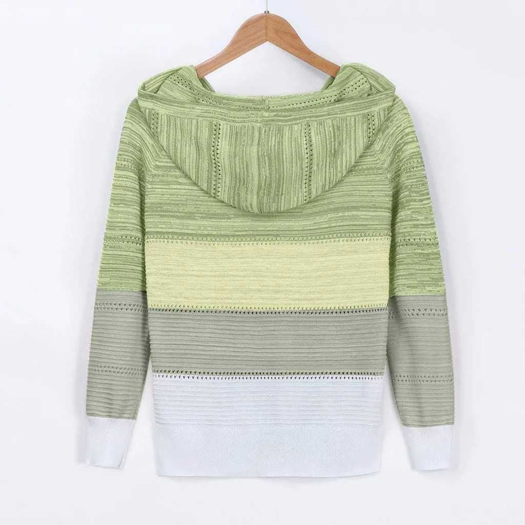 Womens Sweaters Sleeves Hooded Patchwork Casual Blouse Tops Fashion Women Long Women's Blouse Dressy Sweater Men