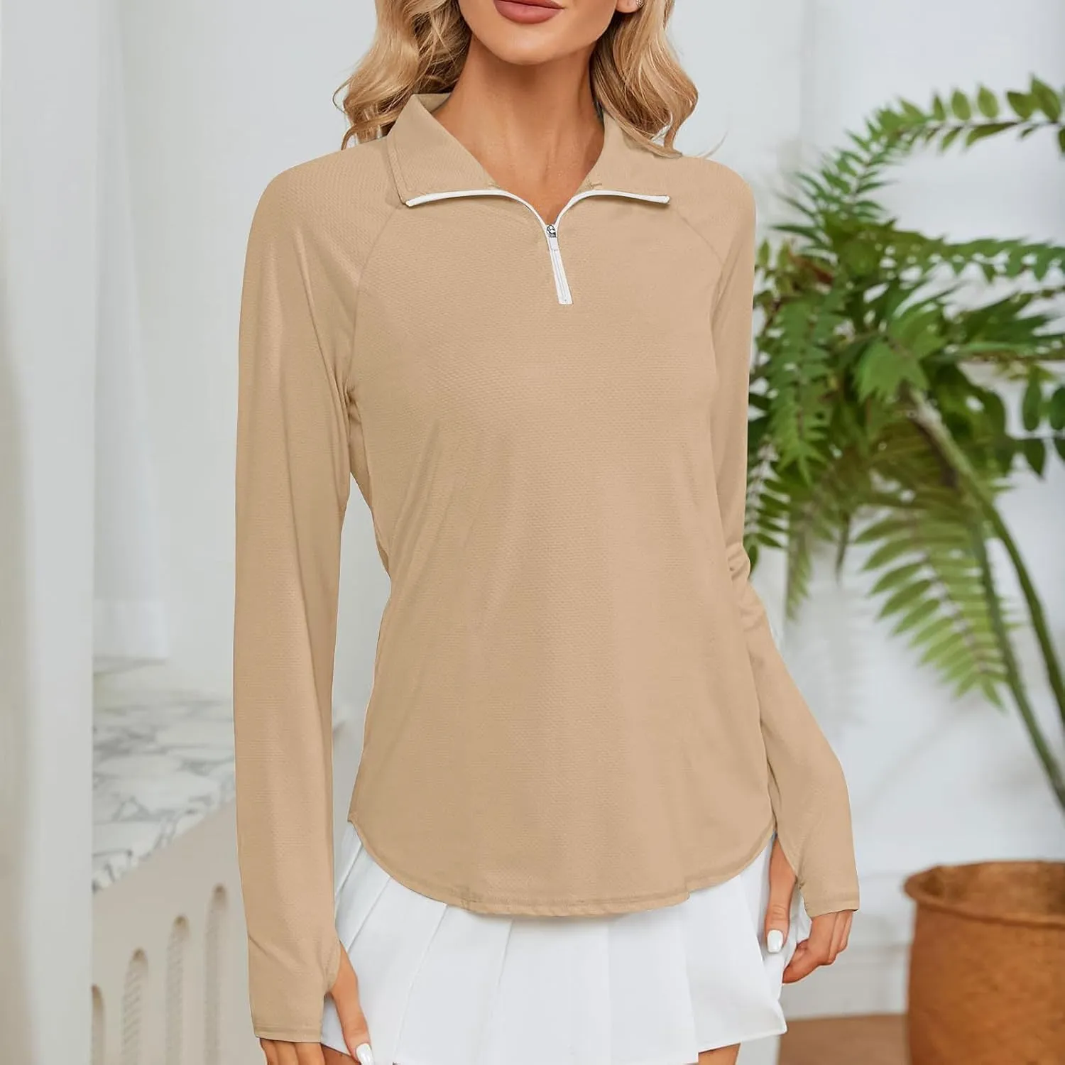 Women's UV Sun Protection 1/4 Zip Shirts Long Sleeve Rash Guard T-Shirt Lightweight Quick Dry Workout Running Tops
