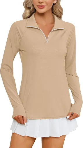 Women's UV Sun Protection 1/4 Zip Shirts Long Sleeve Rash Guard T-Shirt Lightweight Quick Dry Workout Running Tops