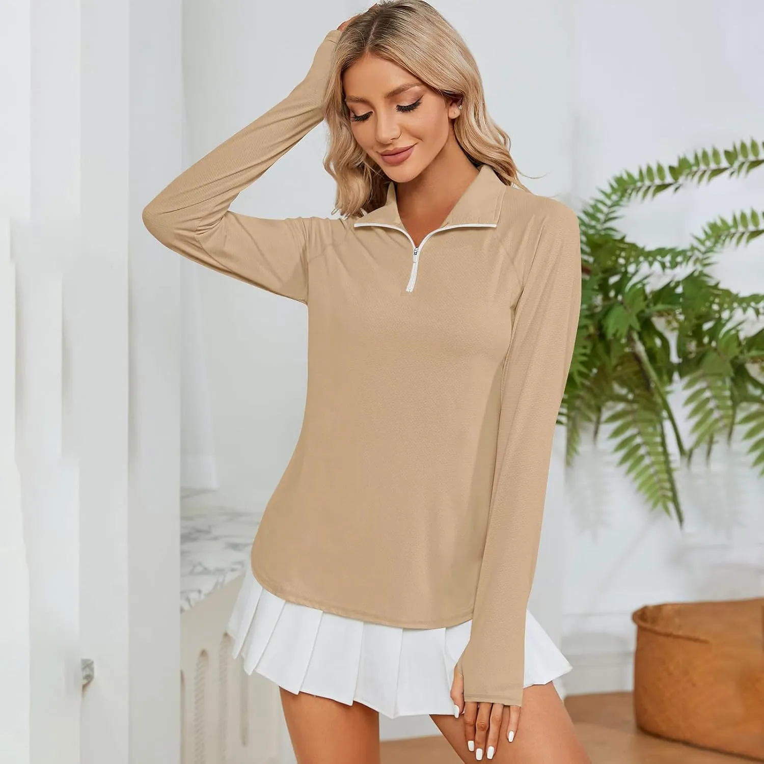 Women's UV Sun Protection 1/4 Zip Shirts Long Sleeve Rash Guard T-Shirt Lightweight Quick Dry Workout Running Tops