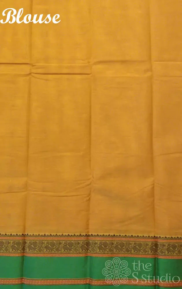 Yellow checked kanchi cotton saree with green border