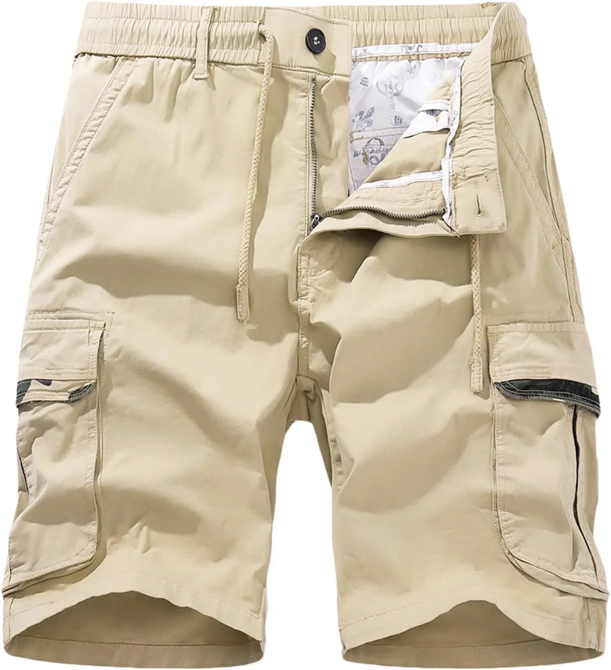 Zeiyignr Men's Cargo Shorts Relaxed Fit Elastic Waist Camping Hiking Shorts Outdoor Multi-Pocket Cotton Work Casual Shorts