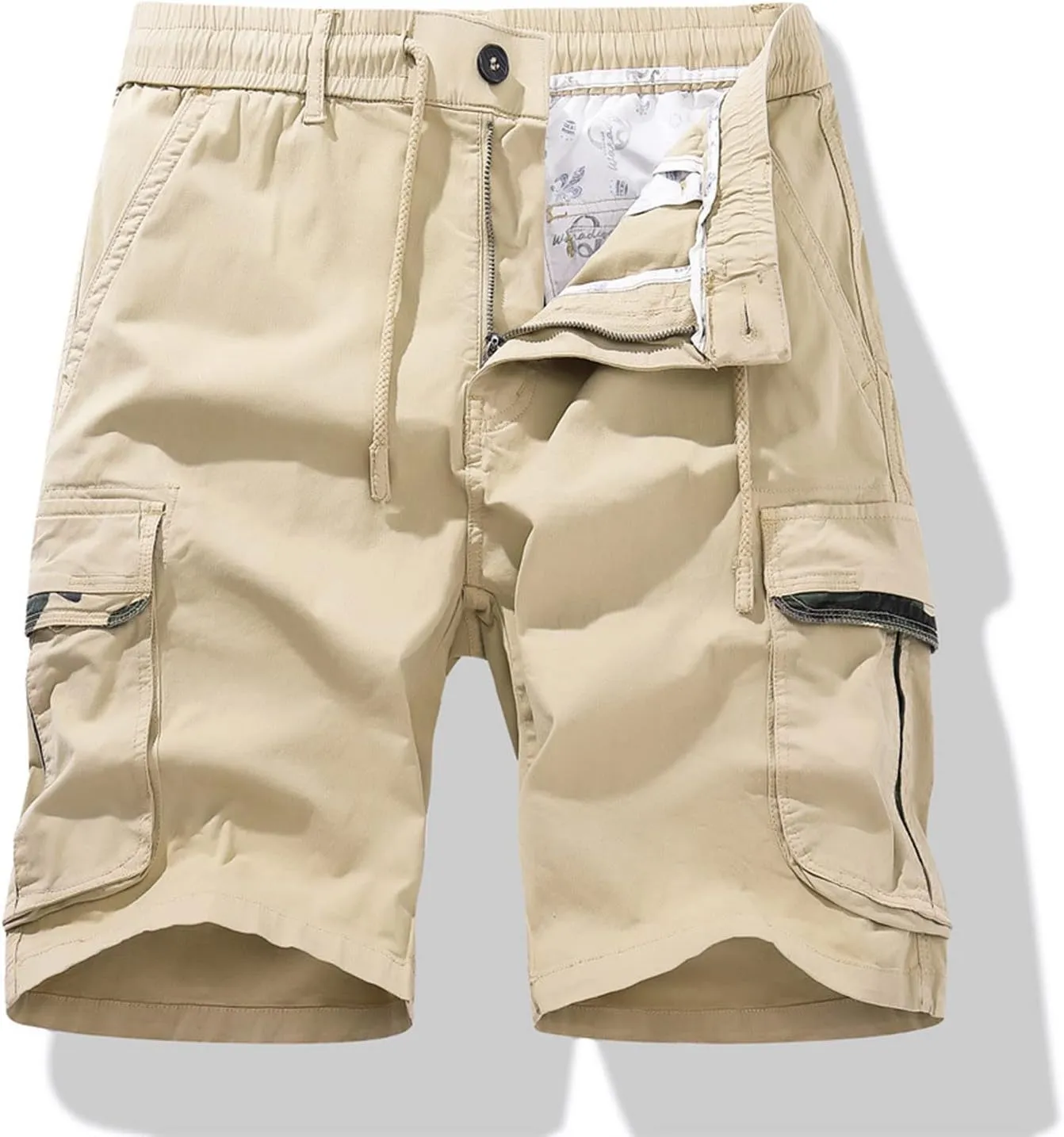 Zeiyignr Men's Cargo Shorts Relaxed Fit Elastic Waist Camping Hiking Shorts Outdoor Multi-Pocket Cotton Work Casual Shorts